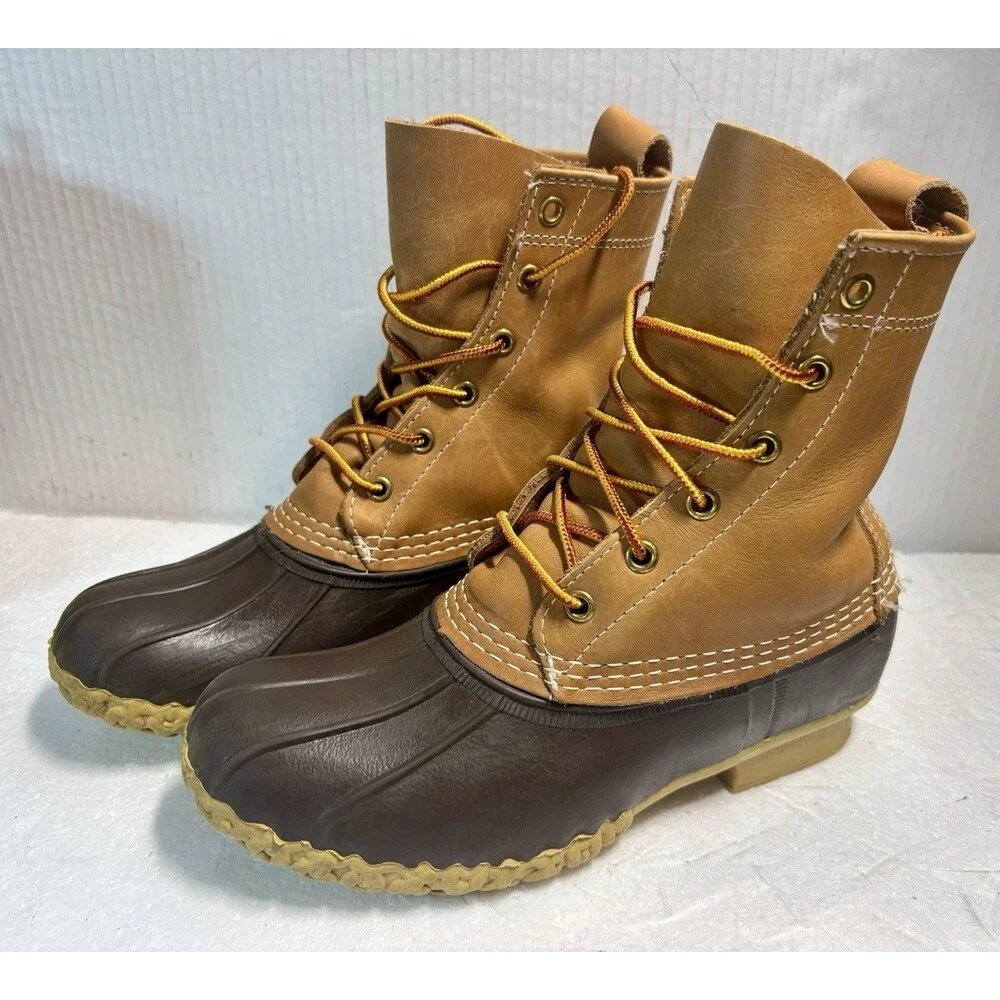 LL Bean Boots Ducks Boots Leather Waterproof Brown Mine Made Vintage Classic.